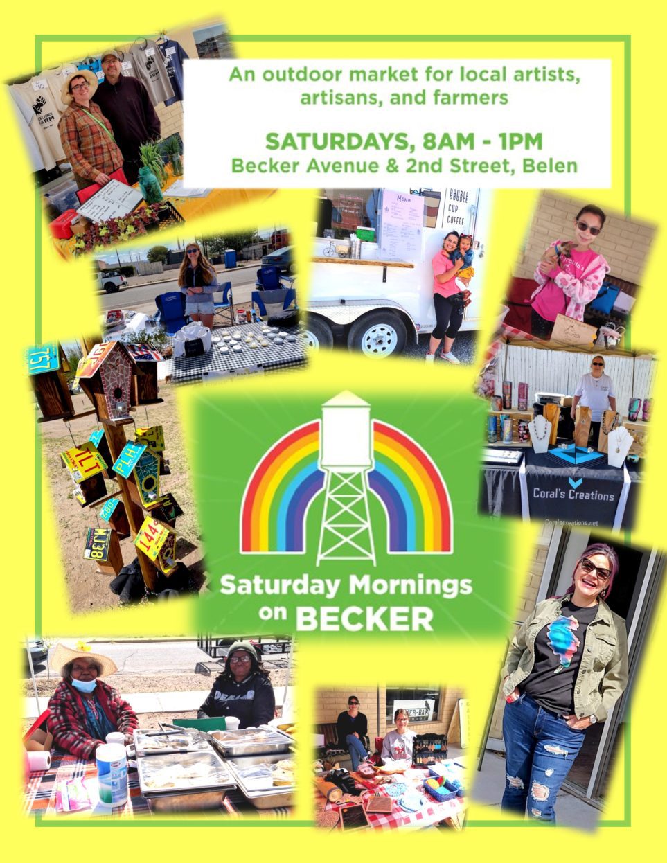 Saturday Mornings on Becker Ave. An outdoor market every Saturday from 8am until 1 pm for local artists, artisans, and farmers.