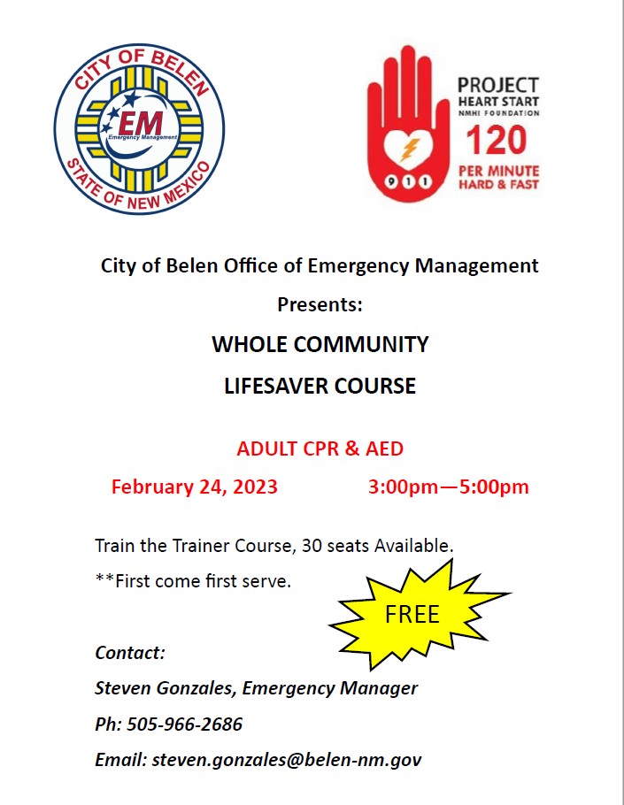 Featured image for “City of Belen Office of Emergency Management Presents: Whole Community Lifesaver Course”