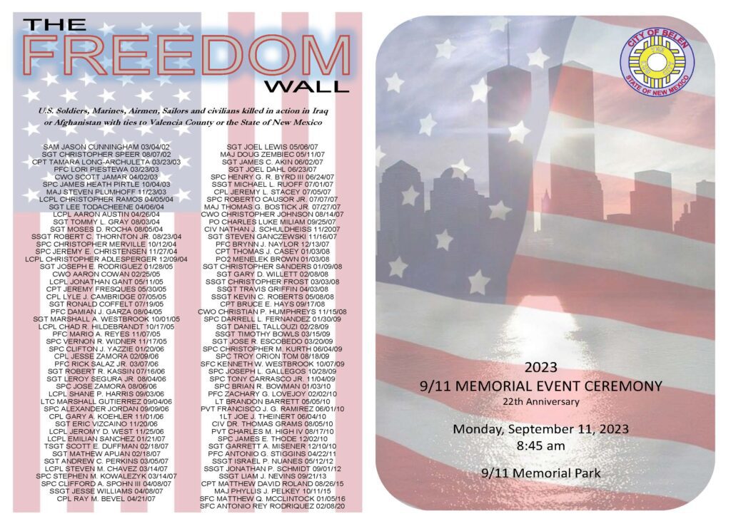 A list of US Soldiers, Marines, Airmen, Sailors, and civilians killed in Iraq or Afghanistan with ties to Valencia County or the State of New Mexico