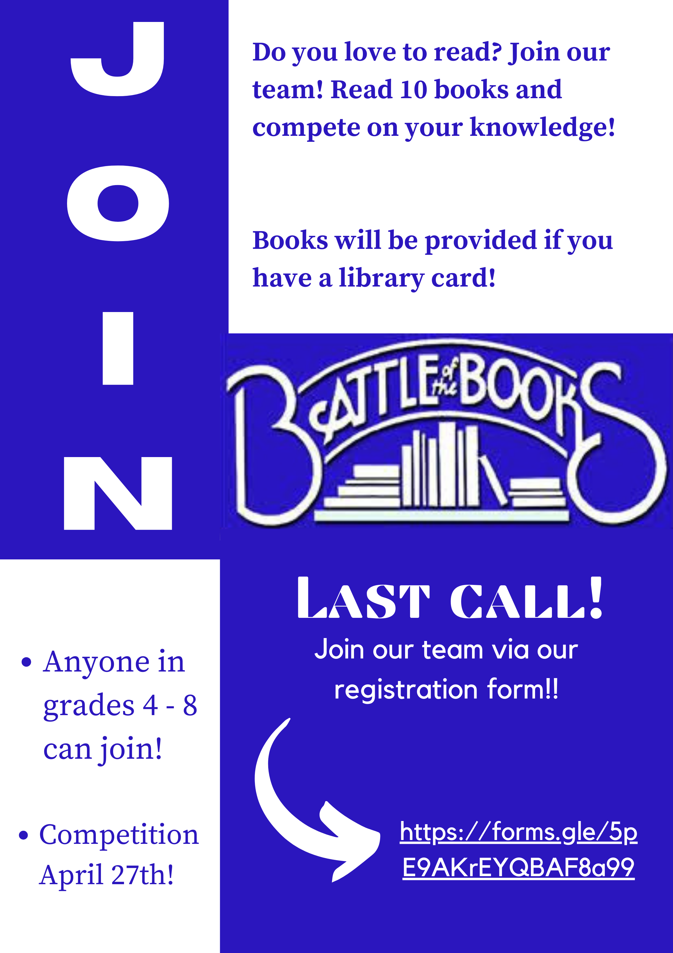 Featured image for “Battle of the Books – Last Call!”