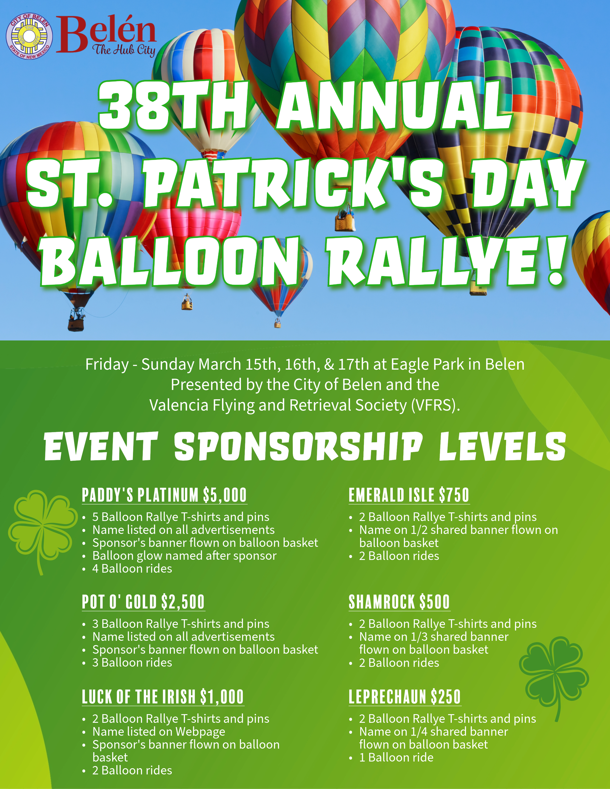 Featured image for “Seeking Sponsors: 38th Annual St. Patrick’s Day Balloon Rallye”